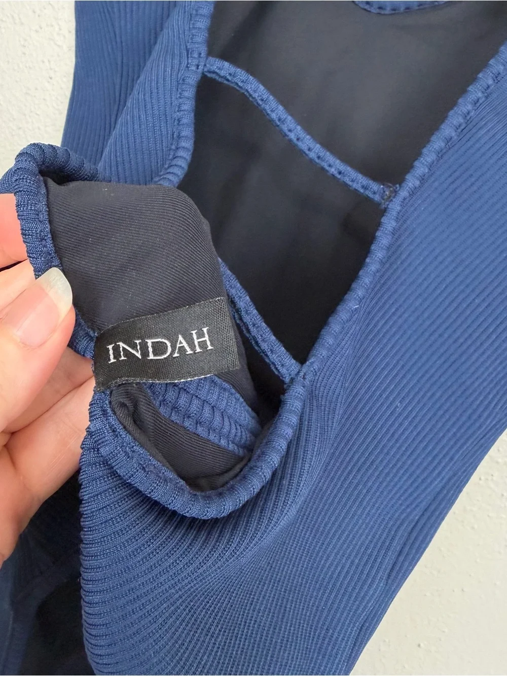 Indah Moonshine Rib One Piece Swimsuit Bodysuit Navy Blue Size Small Ribbed